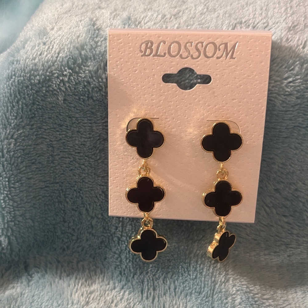 Black and Gold Flower Drop Earrings